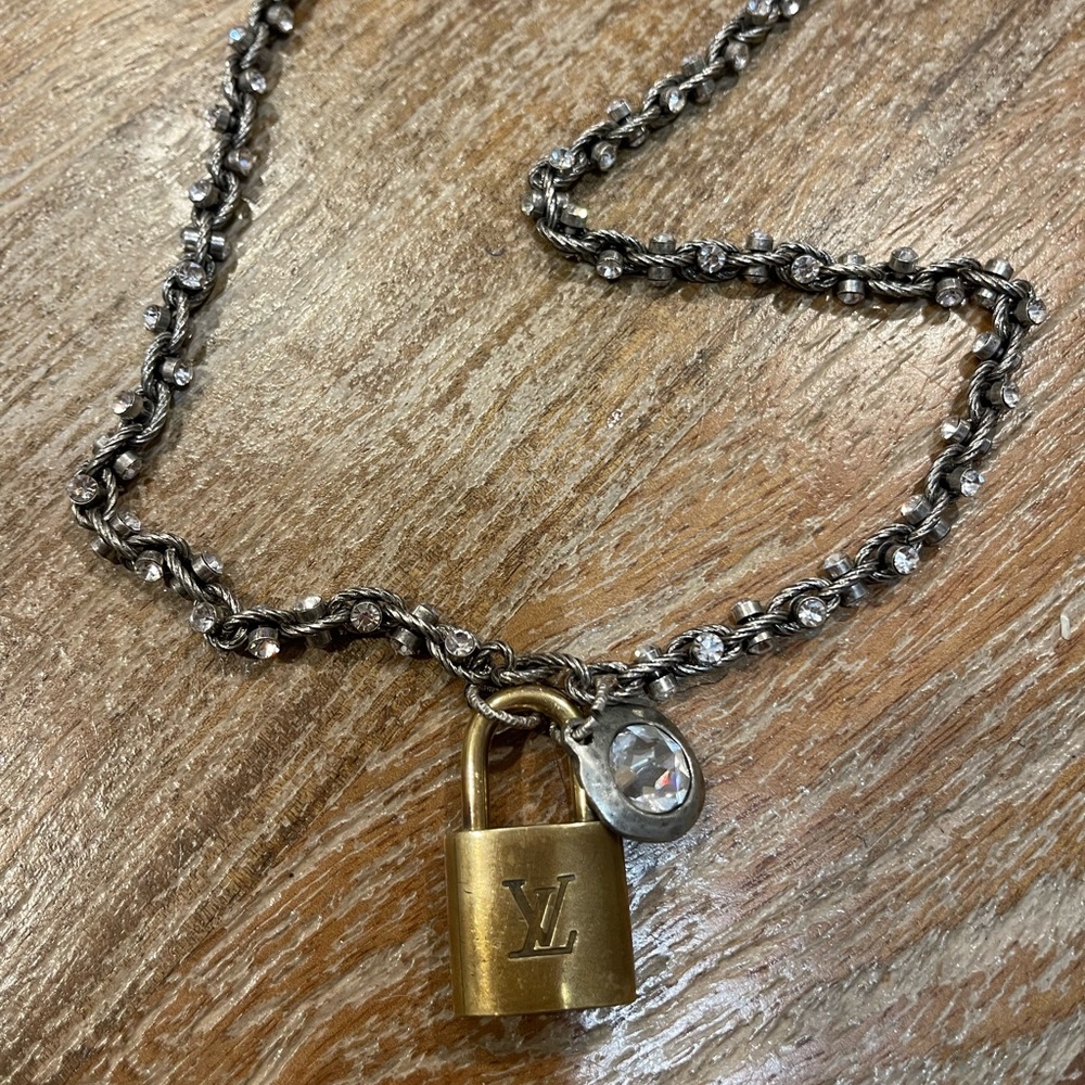 Authentic LV lock on a vintage crystal chain, charm and lobster clasp!